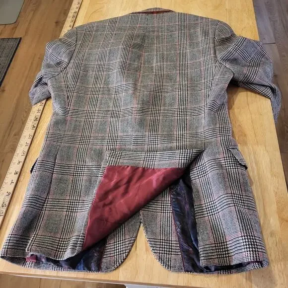 Tallia Wool Plaid Blazer pockets 19" P2P 27" long lined 3 button cuff - Picture 12 of 13